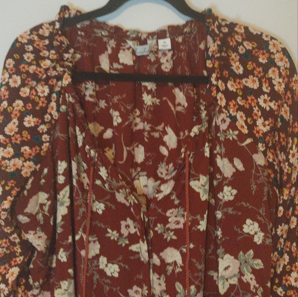 Cafe Marrakesh Red Patchwork Floral Button Down B… - image 4